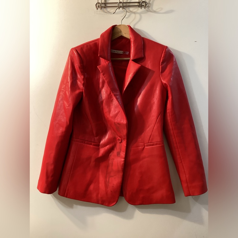 Alice + Olivia Red Macey Faux Leather Blazer Size 8 - Picture 2 of 16